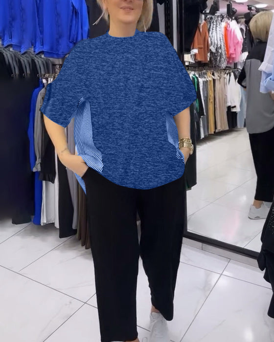 Pinstripe patchwork casual blouse