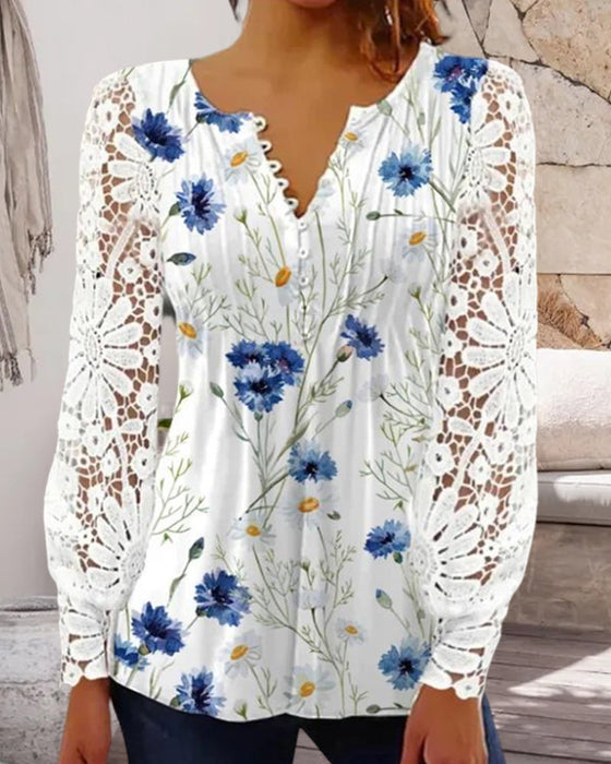 Floral pattern v-neck lace top