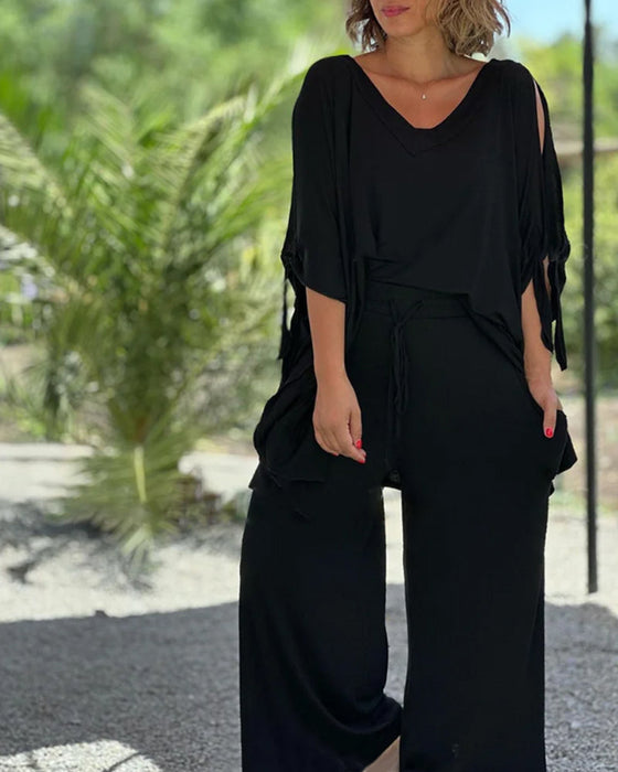 Solid Color Two Piece Sets with Half Sleeves