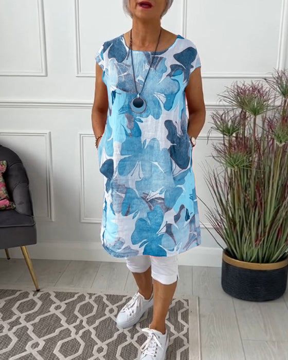 Colorful floral print casual long top