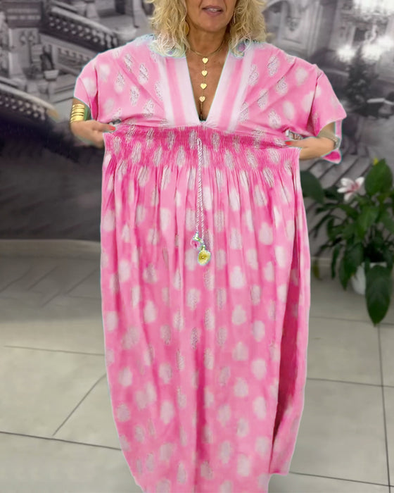 Loose Holiday Print Waist Maxi Dress