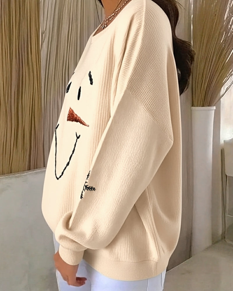 Snowman Printed Round-Neck Sweatshirt