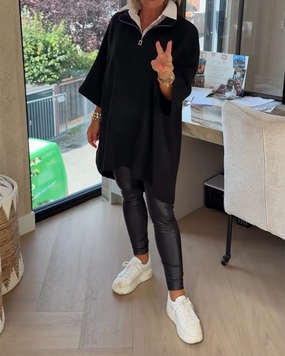 Stand Collar Half-Zip Loose Pullover