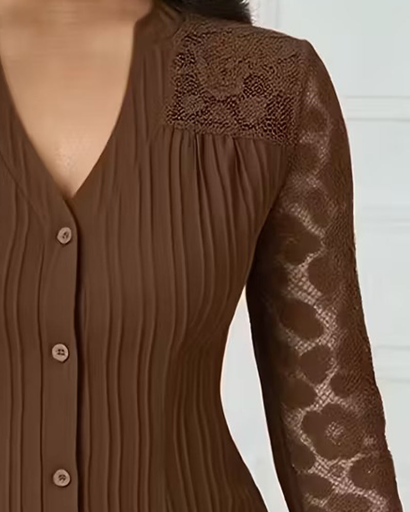 Lace Patchwork Slim Fit Blouse