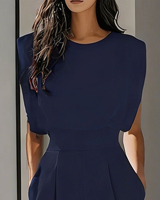 Solid Casual Belted Jumpsuit