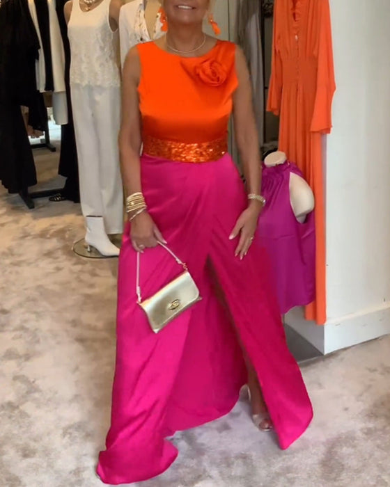 Slit sleeveless casual dress