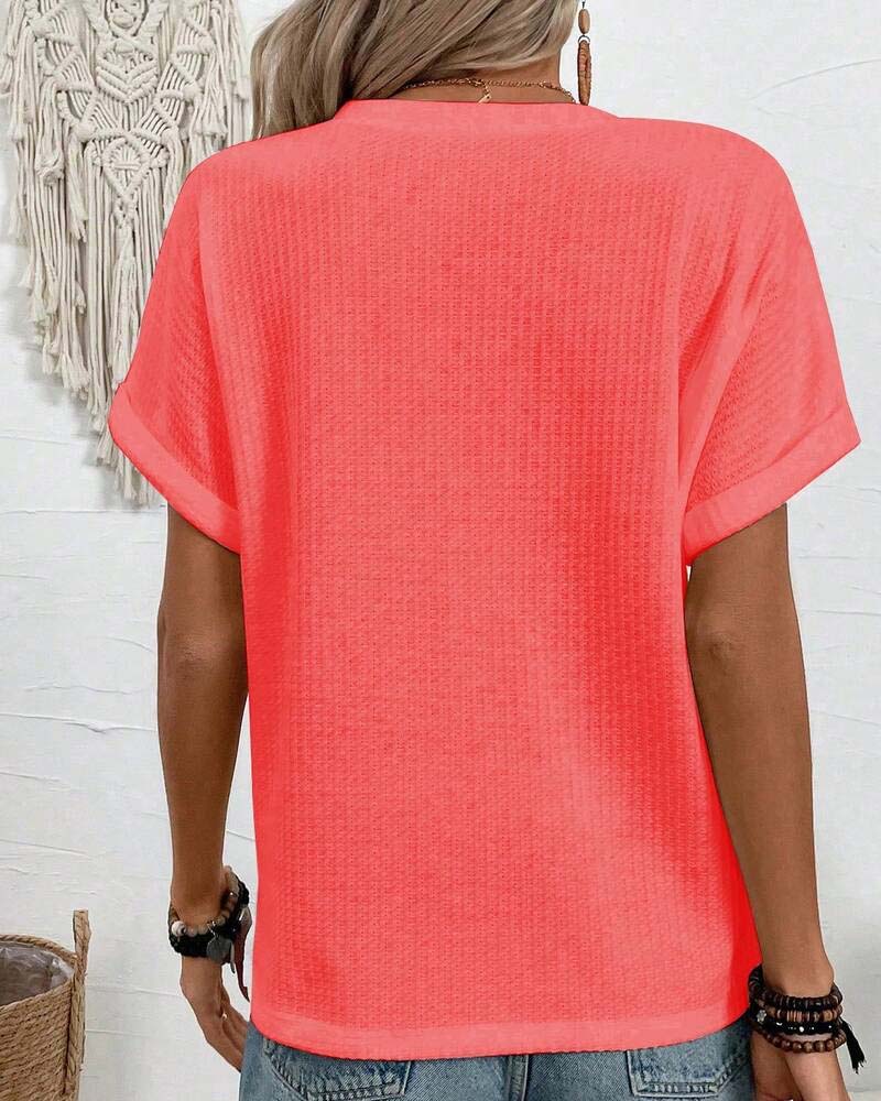 Waffle V-Neck Button T-Shirt