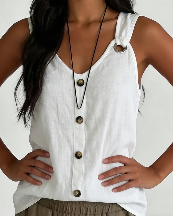 Metal Ring Button Tank Top