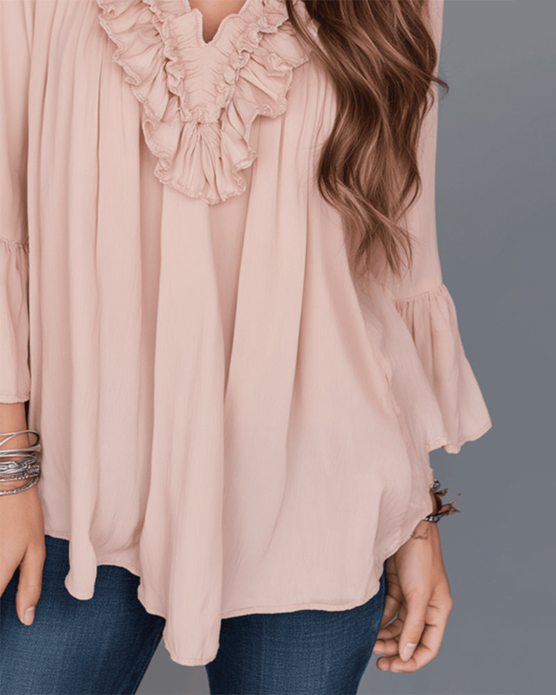 Elegant V-Neck Ruffle Blouse