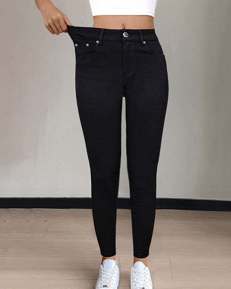Women's Pocket Solid Skinny Casual Pant