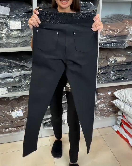 Stylish Solid Color Stretch Pants