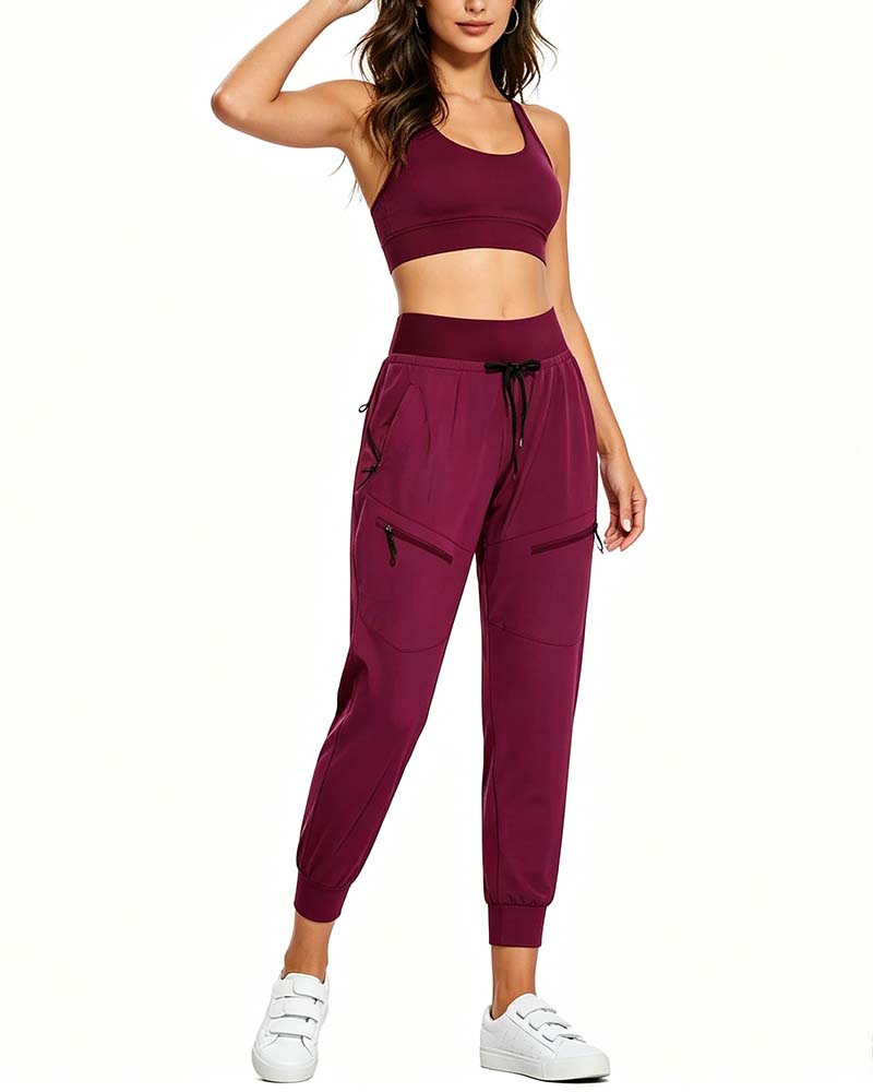 Elastic Waist Drawstring Pocket Tapered Pants