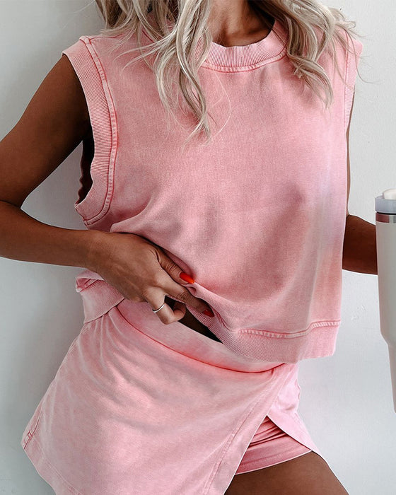 Tank Top Mock Two-Piece Dolphin Shorts Set