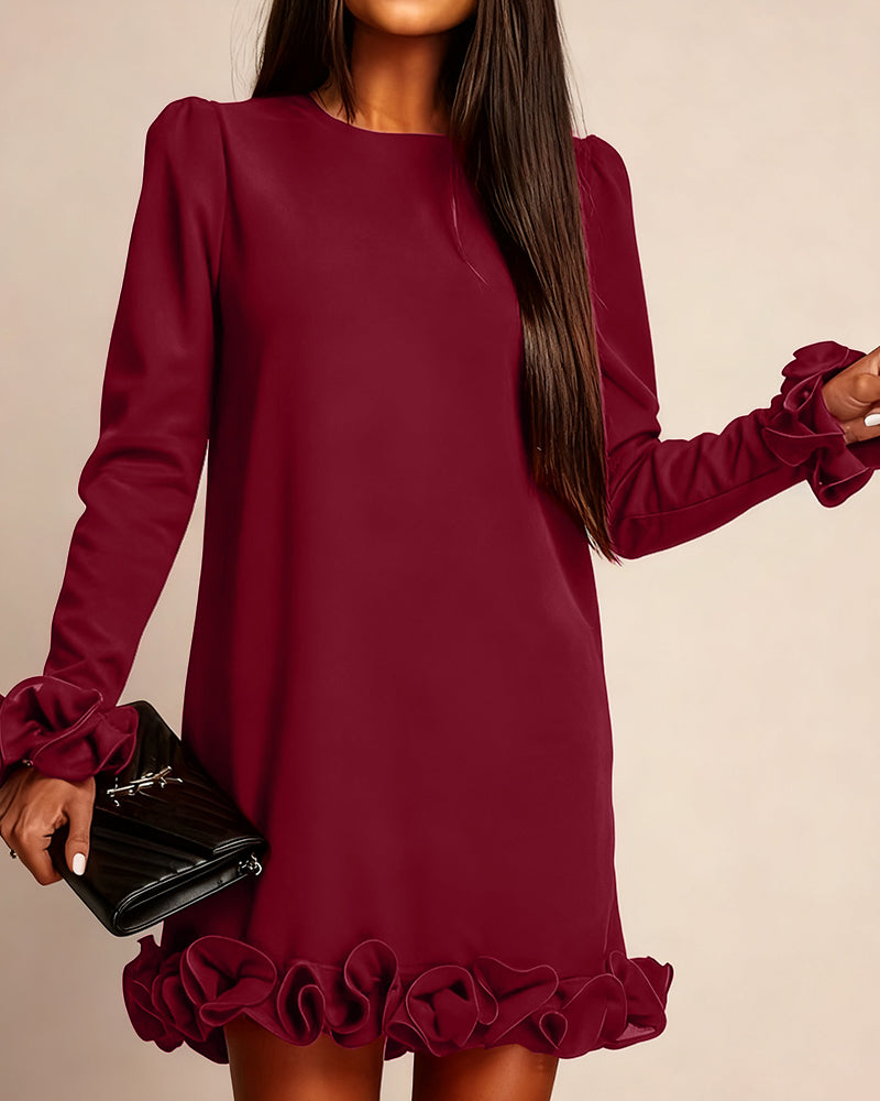 Puff Sleeve Straight Flower Bud Dress