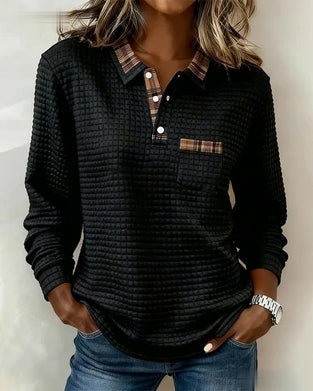 Button-Down V-Neck Color-Blocked Sweatshirt
