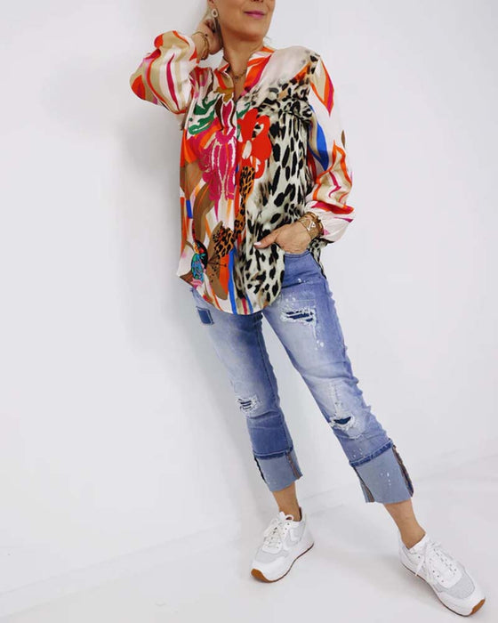 V neck Colorful Printed Blouse