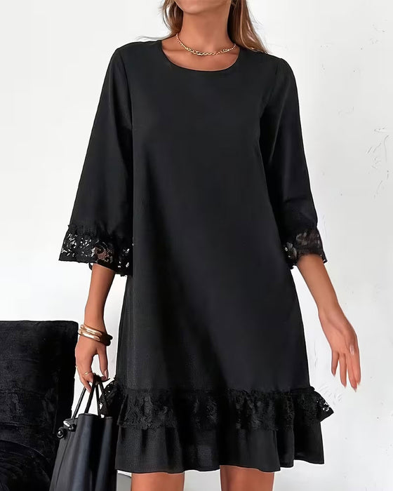 Round Neck Half Sleeve Lace Patchwork Dress