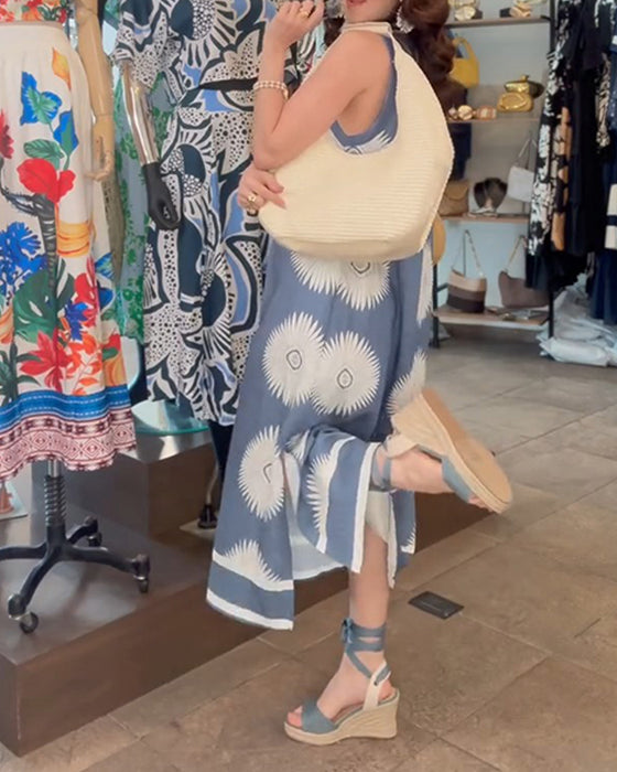 Sunflower Print Sleeveless Dress