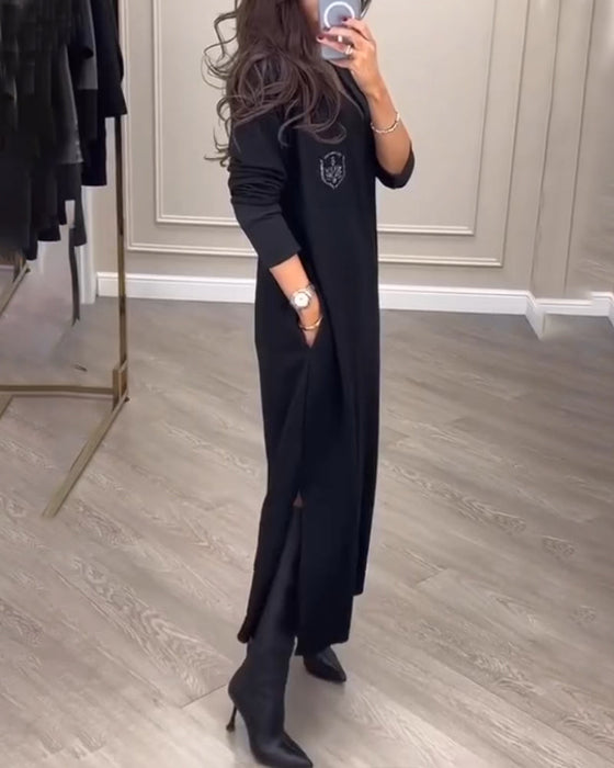 Elegant dress with v-neck side slit