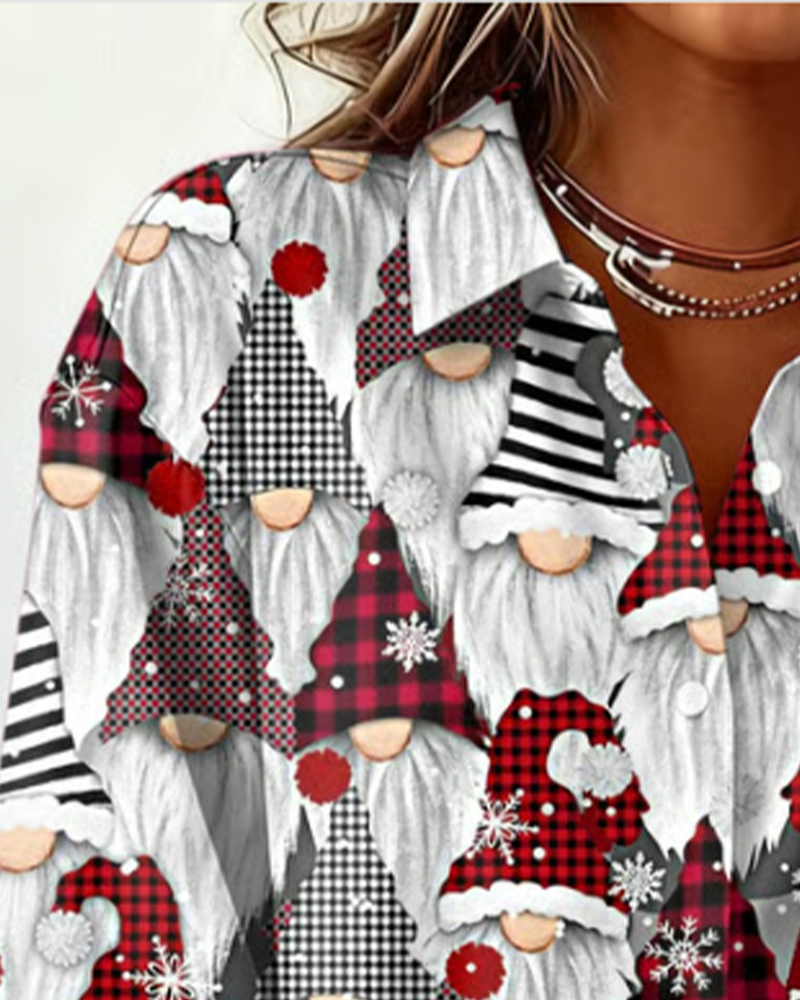 Christmas Tree Print Lapel Shirt