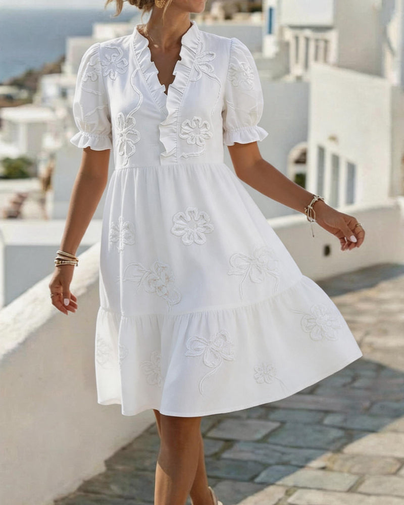 Puff Short Sleeve Floral Dress