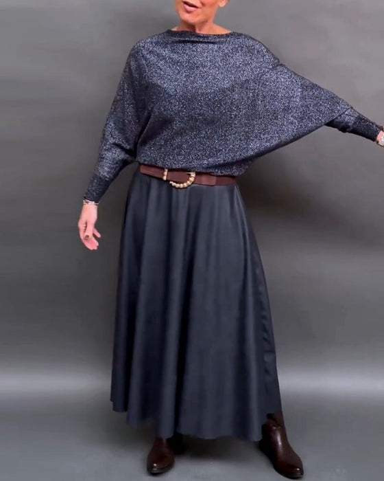 Shiny crew neck dolman sleeve top