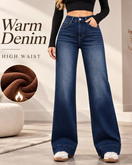 Fleece-Lined Wide-Leg Jeans