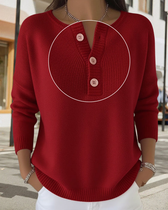 Long-Sleeved Button-Down Solid Color Sweater