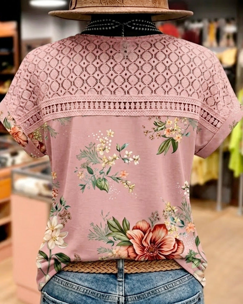 Cut-Out Patchwork Short-Sleeve T-Shirt