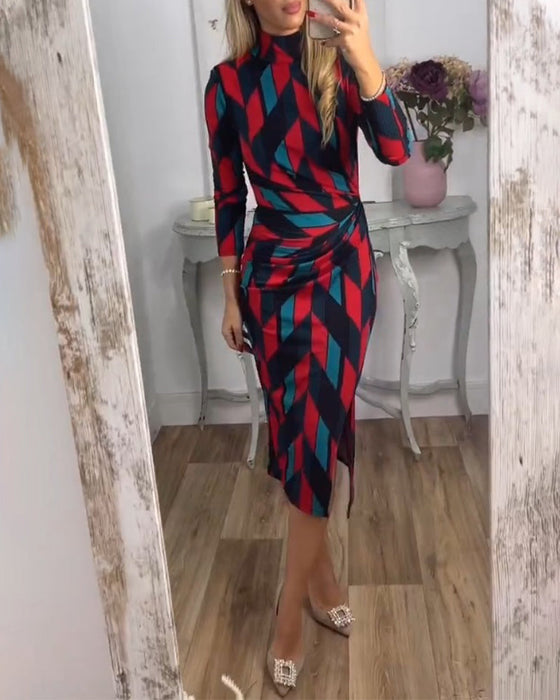 Diamond pattern print slit dress