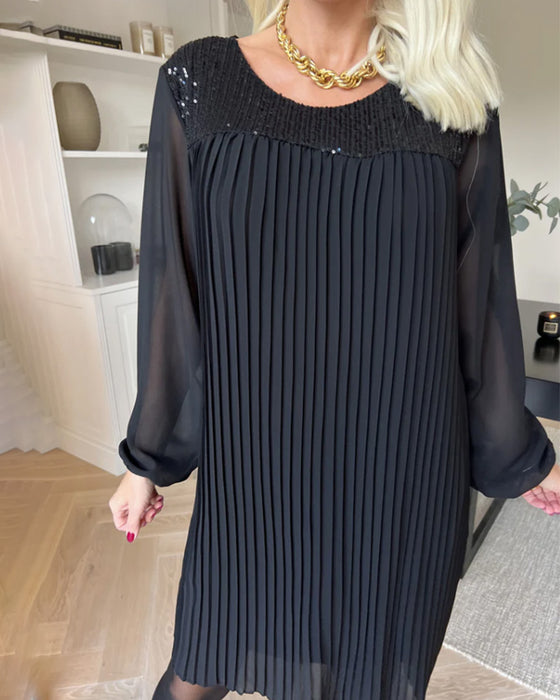 Pleated Round Neck Dress