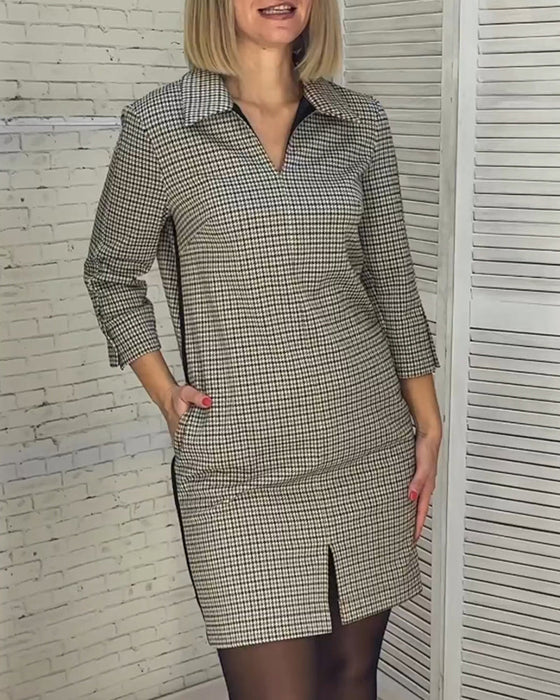 V-neck slit long-sleeved dress
