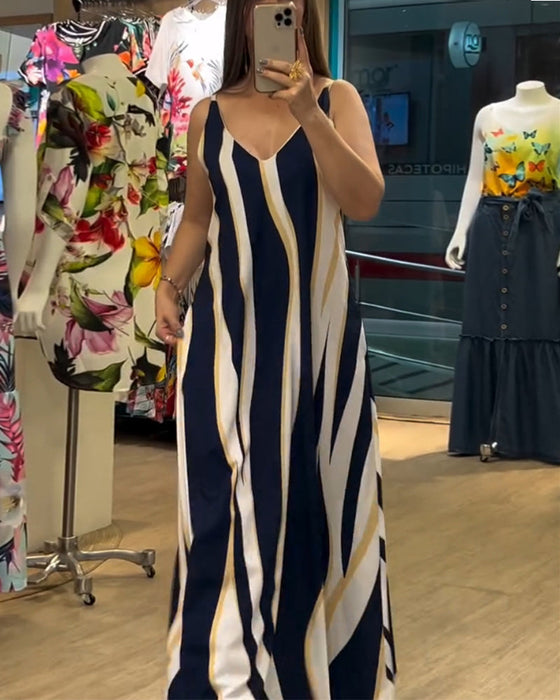 Pocket striped suspender dress