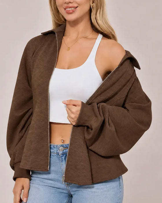 Lapel Zippered Pleated Waist Coat