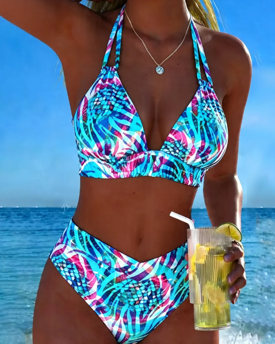 Printed Halter Neck Two-Piece Bikini