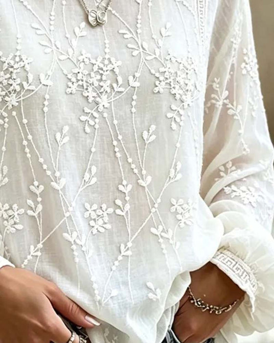 Three-Dimensional Flower Lantern Sleeve Blouse