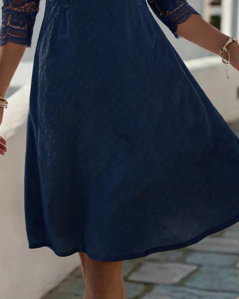 V-Neck Lace Patchwork A-Line Dress