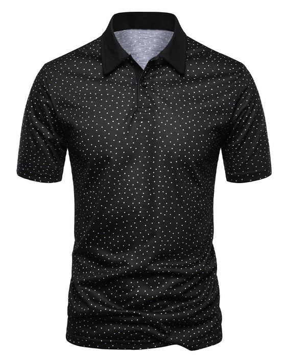 Casual Polo-Collar T-Shirt With Small Polka Dots