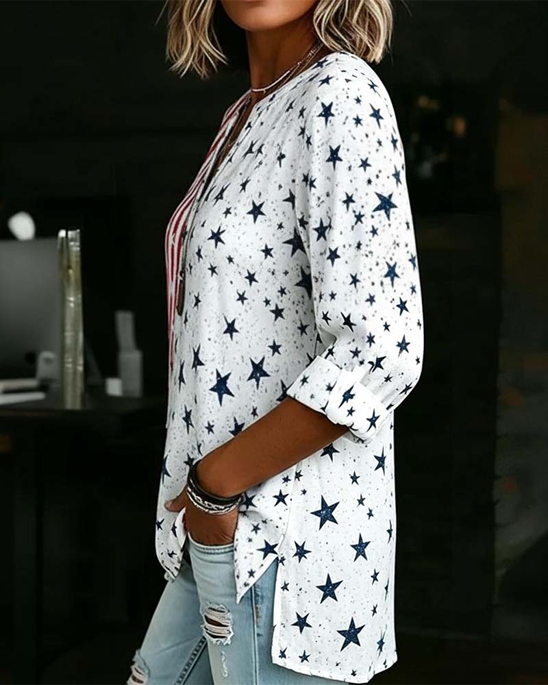 V-Neck Three-Quarter Sleeve Blouse