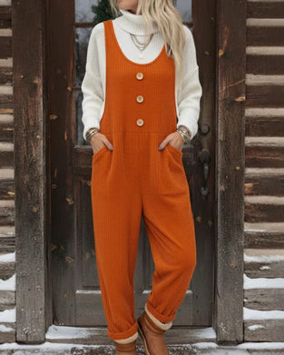Fashion Solid Pocket Suspender Jumpsuit