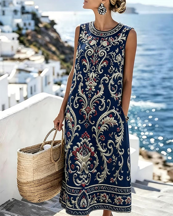 Vintage Floral Sleeveless Long Dress