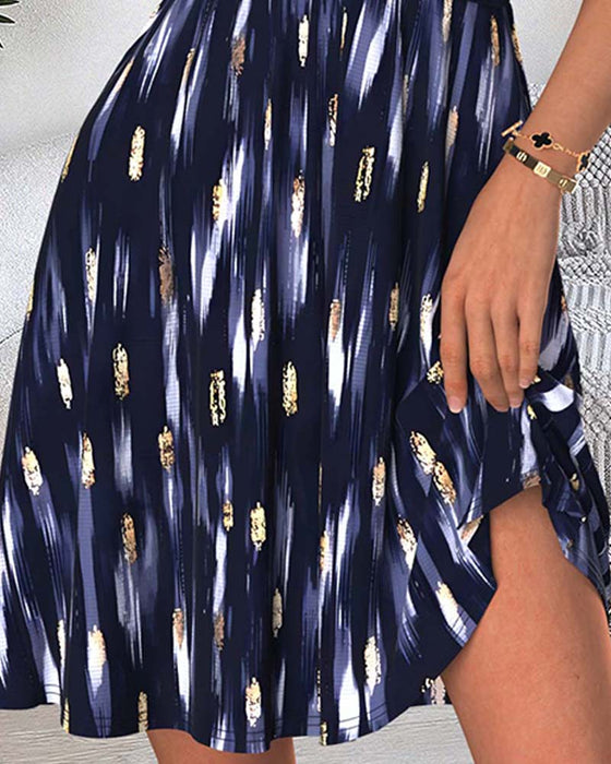 U-Neck Sleeveless Waist-Cinching Stripe Dress