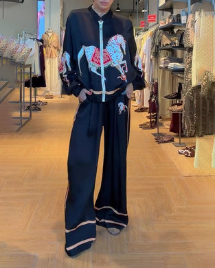 Cropped Jacket and Casual Pants Set