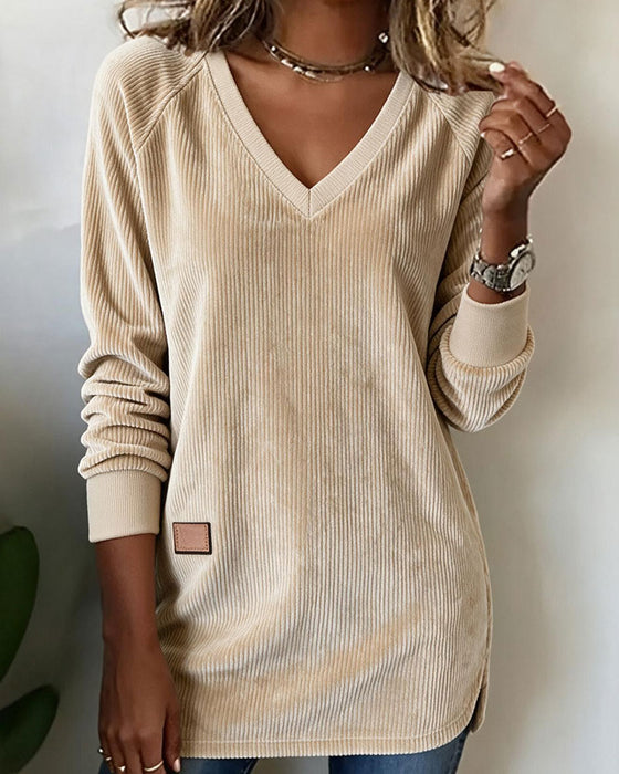V-Neck Slit Solid Top