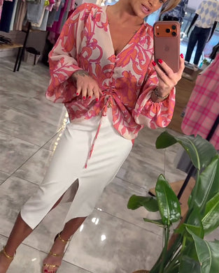 V-Neck Tie-Up Elegant Blouse