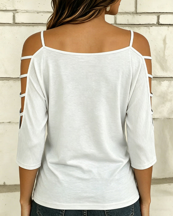 Solid Color Elbow-Length Sleeve Off-Shoulder T-Shirt