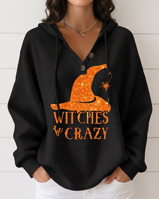 V-Neck Printed Drawstring Sweatshirt