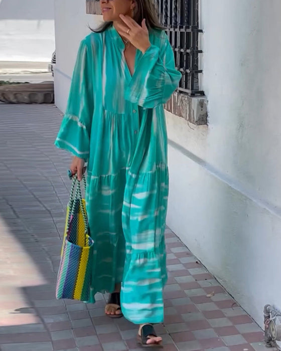 Casual V-neck flare sleeve loose long dress