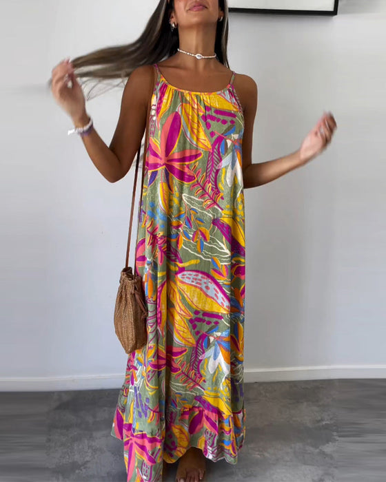 Elegant printed suspender dress