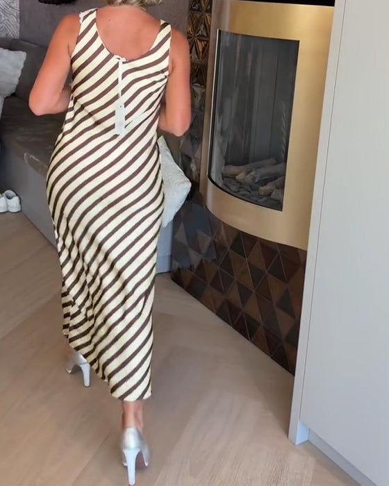 Sleeveless Stripe Sheath Maxi Dress